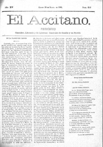'El accitano  : periódico científico, literario y de intereses generales de Guadix y su partido' - Año XIV Número 630  - 1904 marzo 30