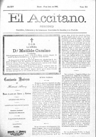 'El accitano  : periódico científico, literario y de intereses generales de Guadix y su partido' - Año XIV Número 631  - 1904 abril 10