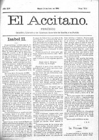 'El accitano  : periódico científico, literario y de intereses generales de Guadix y su partido' - Año XIV Número 633  - 1904 abril 24