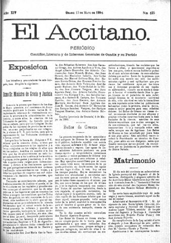 'El accitano  : periódico científico, literario y de intereses generales de Guadix y su partido' - Año XIV Número 635  - 1904 mayo 13