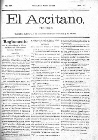 'El accitano  : periódico científico, literario y de intereses generales de Guadix y su partido' - Año XIV Número 647  - 1904 septiembre 10