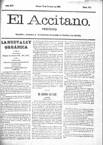 'El accitano  : periódico científico, literario y de intereses generales de Guadix y su partido' - Año XIV Número 651  - 1904 octubre 16