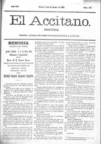 'El accitano  : periódico científico, literario y de intereses generales de Guadix y su partido' - Año XIV Número 656  - 1904 diciembre 11