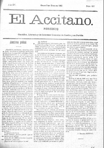 'El accitano  : periódico científico, literario y de intereses generales de Guadix y su partido' - Año XV Número 661  - 1905 febrero 5