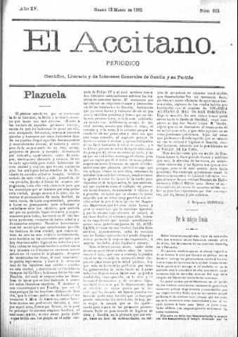 'El accitano  : periódico científico, literario y de intereses generales de Guadix y su partido' - Año XV Número 665  - 1905 marzo 12