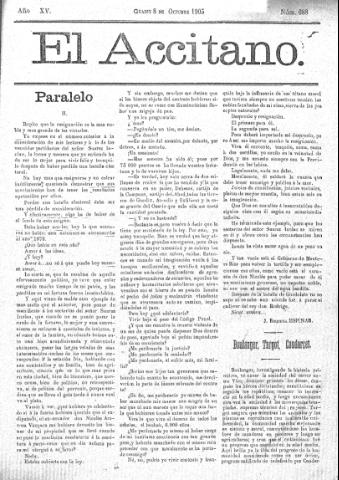 'El accitano  : periódico científico, literario y de intereses generales de Guadix y su partido' - Año XV Número 688  - 1905 octubre 8