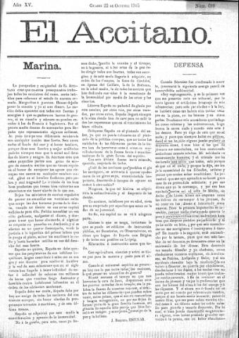 'El accitano  : periódico científico, literario y de intereses generales de Guadix y su partido' - Año XV Número 690  - 1905 octubre 22