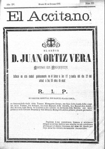 'El accitano  : periódico científico, literario y de intereses generales de Guadix y su partido' - Año XV Número 691  - 1905 octubre 31