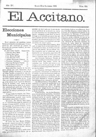 'El accitano  : periódico científico, literario y de intereses generales de Guadix y su partido' - Año XV Número 694  - 1905 noviembre 26