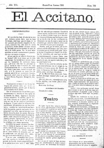 'El accitano  : periódico científico, literario y de intereses generales de Guadix y su partido' - Año XVI Número 702  - 1906 febrero 9