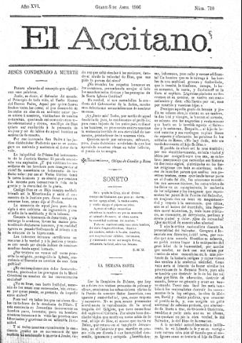 'El accitano  : periódico científico, literario y de intereses generales de Guadix y su partido' - Año XVI Número 710  - 1906 abril 8