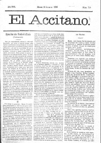 'El accitano  : periódico científico, literario y de intereses generales de Guadix y su partido' - Año XVI Número 718  - 1906 junio 10