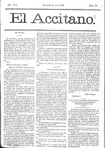 'El accitano  : periódico científico, literario y de intereses generales de Guadix y su partido' - Año XVI Número 720  - 1906 junio 24