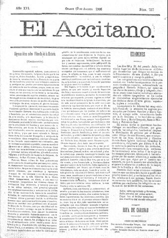 'El accitano  : periódico científico, literario y de intereses generales de Guadix y su partido' - Año XVI Número 727  - 1906 agosto 19