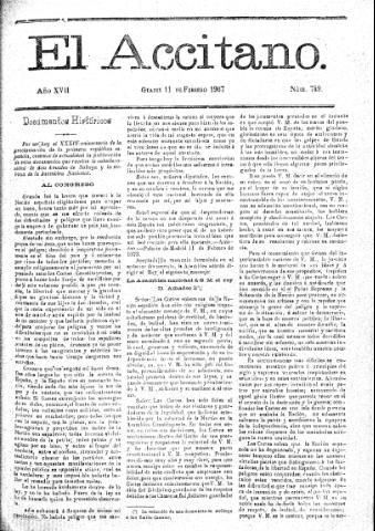 'El accitano  : periódico científico, literario y de intereses generales de Guadix y su partido' - Año XVII Número 749  - 1907 febrero 11