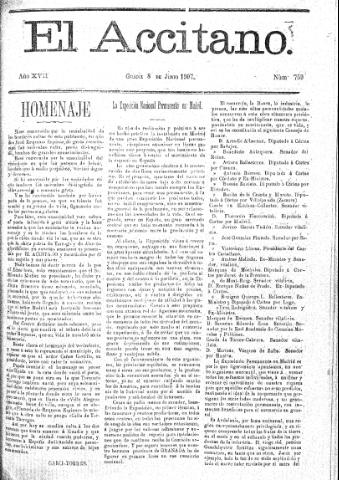 'El accitano  : periódico científico, literario y de intereses generales de Guadix y su partido' - Año XVII Número 759  - 1907 junio 8
