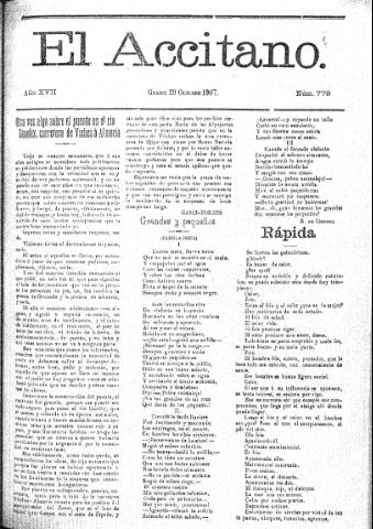 'El accitano  : periódico científico, literario y de intereses generales de Guadix y su partido' - Año XVII Número 779  - 1907 octubre 29