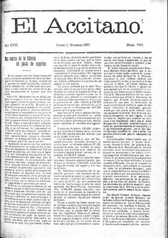 'El accitano  : periódico científico, literario y de intereses generales de Guadix y su partido' - Año XVII Número 783  - 1907 diciembre 1