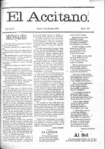 'El accitano  : periódico científico, literario y de intereses generales de Guadix y su partido' - Año XVIII Número 793  - 1908 febrero 15