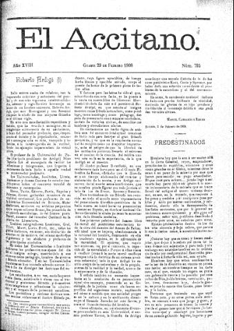 'El accitano  : periódico científico, literario y de intereses generales de Guadix y su partido' - Año XVIII Número 795  - 1908 febrero 29