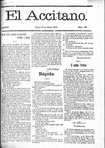 'El accitano  : periódico científico, literario y de intereses generales de Guadix y su partido' - Año XVIII Número 798  - 1908 marzo 25