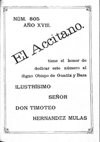 'El accitano  : periódico científico, literario y de intereses generales de Guadix y su partido' - Año XVIII Número 805  - 1908 mayo 16