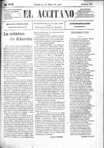 'El accitano  : periódico científico, literario y de intereses generales de Guadix y su partido' - Año XVIII Número 807  - 1908 mayo 30