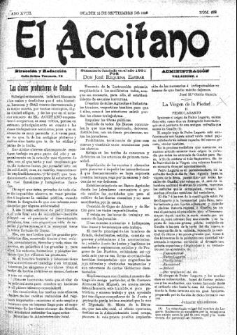 'El accitano  : periódico científico, literario y de intereses generales de Guadix y su partido' - Año XVIII Número 822  - 1908 septiembre 12