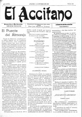 'El accitano  : periódico científico, literario y de intereses generales de Guadix y su partido' - Año XVIII Número 826  - 1908 octubre 10