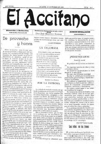 'El accitano  : periódico científico, literario y de intereses generales de Guadix y su partido' - Año XVIII Número 827  - 1908 octubre 17