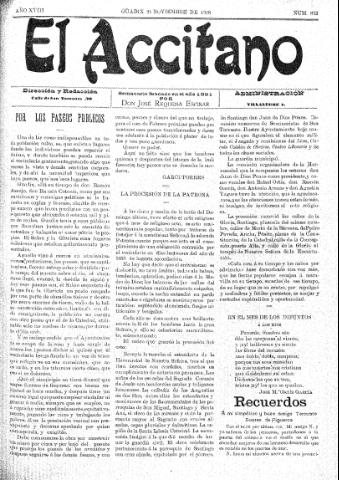 'El accitano  : periódico científico, literario y de intereses generales de Guadix y su partido' - Año XVIII Número 832  - 1908 noviembre 27
