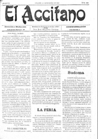 'El accitano  : periódico científico, literario y de intereses generales de Guadix y su partido' - Año XVIII Número 836  - 1908 diciembre 19