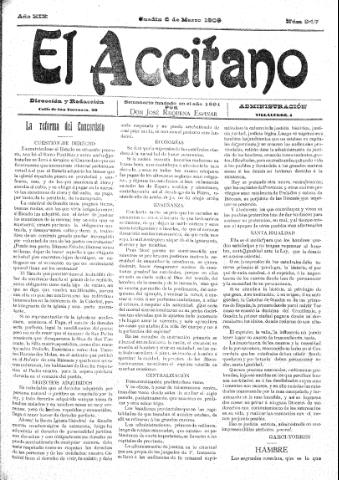'El accitano  : periódico científico, literario y de intereses generales de Guadix y su partido' - Año XIX Número 847  - 1909 marzo 6