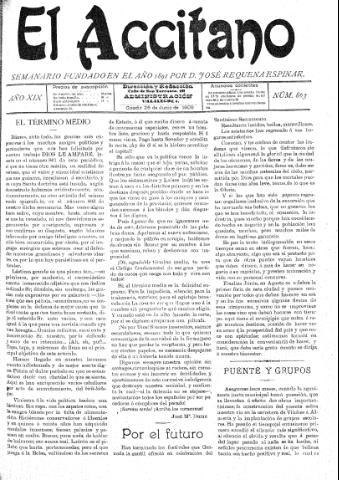 'El accitano  : periódico científico, literario y de intereses generales de Guadix y su partido' - Año XIX Número 863  - 1909 junio 26