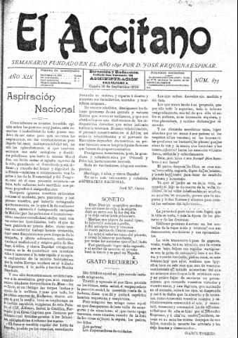 'El accitano  : periódico científico, literario y de intereses generales de Guadix y su partido' - Año XIX Número 875  - 1909 septiembre 18
