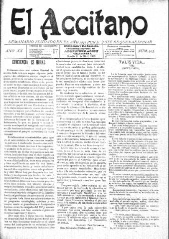 'El accitano  : periódico científico, literario y de intereses generales de Guadix y su partido' - Año XX Número 903  - 1910 abril 2