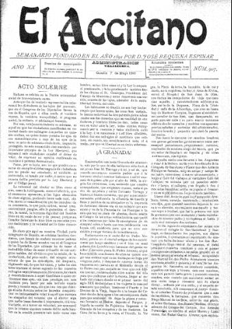 'El accitano  : periódico científico, literario y de intereses generales de Guadix y su partido' - Año XX Número 907  - 1910 mayo 7