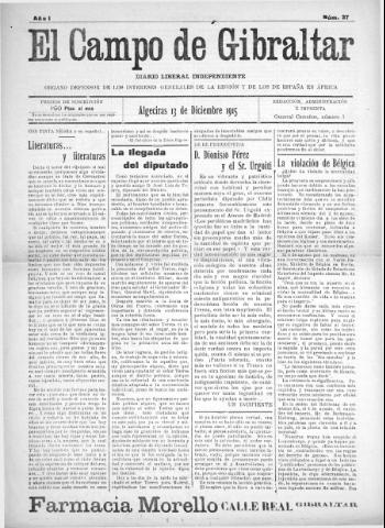 'El Campo de Gibraltar  : Diario liberal independiente' - Año I Número 37 - 1915 diciembre 13