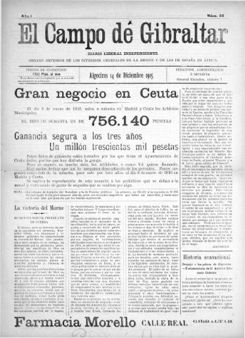 'El Campo de Gibraltar  : Diario liberal independiente' - Año I Número 38 - 1915 diciembre 14