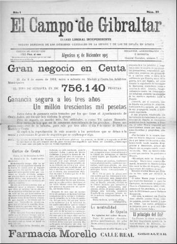 'El Campo de Gibraltar  : Diario liberal independiente' - Año I Número 39 - 1915 diciembre 15