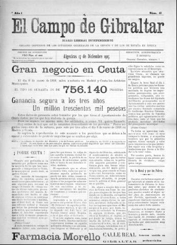 'El Campo de Gibraltar  : Diario liberal independiente' - Año I Número 41 - 1915 diciembre 17