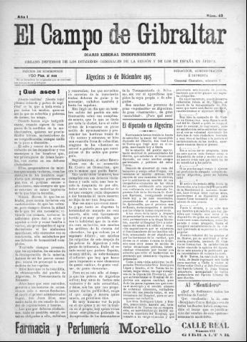 'El Campo de Gibraltar  : Diario liberal independiente' - Año I Número 43 - 1915 diciembre 20