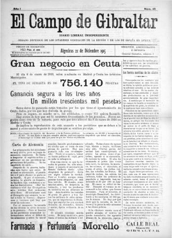 'El Campo de Gibraltar  : Diario liberal independiente' - Año I Número 45 - 1915 diciembre 22