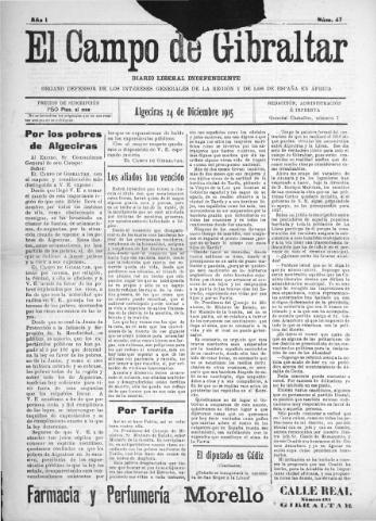 'El Campo de Gibraltar  : Diario liberal independiente' - Año I Número 47 - 1915 diciembre 24