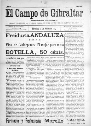 'El Campo de Gibraltar  : Diario liberal independiente' - Año I Número 48 - 1915 diciembre 27