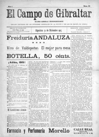 'El Campo de Gibraltar  : Diario liberal independiente' - Año I Número 52 - 1915 diciembre 31