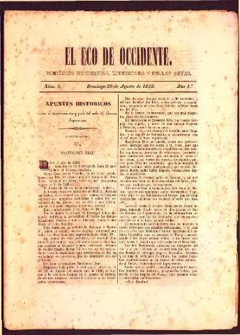 'El Eco del occidente Periódico de ciencias, literatura y bellas artes' - Año I Número 5 - 29/08/1852