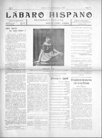 'Lábaro hispano : periódico semanal' - Año I Número 43 - 1918 diciembre 15