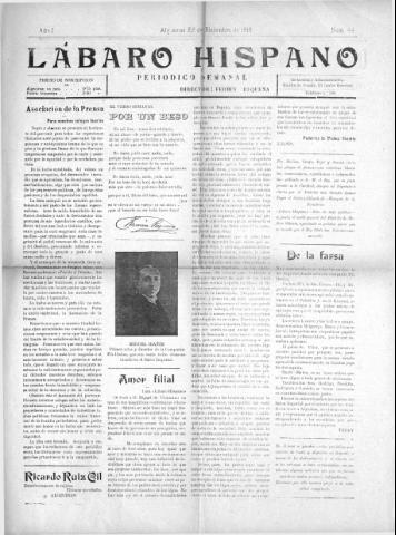 'Lábaro hispano : periódico semanal' - Año I Número 44 - 1918 diciembre 22