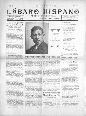'Lábaro hispano : periódico semanal' - Año I Número 45 - 1918 diciembre 29